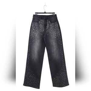 Elan Charcoal Embellished Wide Leg Jeans Size Small